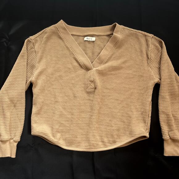 Madewell Women’s Waffle Knit V-Neck Top Brown Size Small Long Sleeve Pullover - Picture 1 of 8